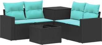 vidaXL Juego De Sof&aacute; 6 Uds. Negro Y Azul Rat&aacute;n Sint&eacute;tico Y Acero Vidaxl