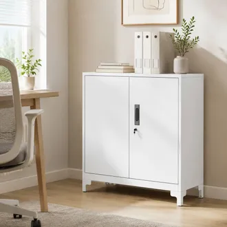 STILVORA Lockable Metal Filing Cabinet with 2 Shelves, White