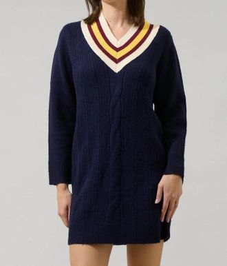 Sugarlips Corunna V-Neck Mini Sweater Dress In Navy