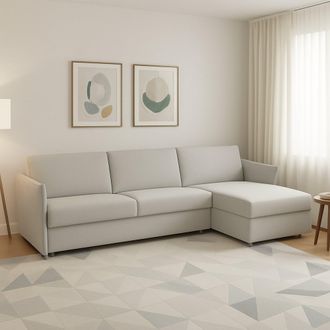 Dmora Sof&aacute; Fijo Con Chaise Longue Posina, Desenfundable, Hidr&oacute;fugo, Multiposici&oacute;n, Fabricado En Italia, Lavable, 260x160 Cm, Gris Claro