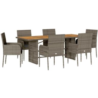 vidaXL Set Comedor Jard&iacute;n 7 Pzas Y Cojines Rat&aacute;n Sint&eacute;tico Gris Vidaxl