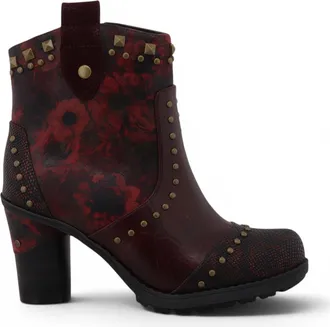 Mustang Womens Burgundy Floral Heeled Ankle Boots - M0162012