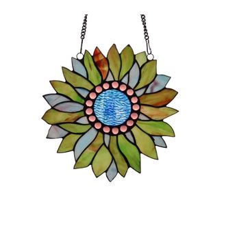 Chloe Lighting CHLOE-Lighting SUNDANCE Tiffany-style Floral Stained Glass Window Panel 11 Height