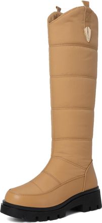 Generic Womens Knee-High Winter Boots Padded Warm Snow Boots Chunky Platform Heels Non-Slip Comfortable Fashionable for Outdoor Walking Daily Wear,Yellow,3.5 