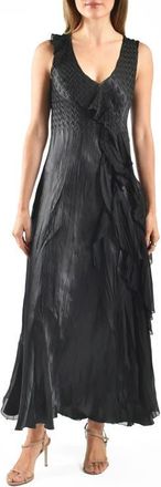 Komarov Side Ruffle Charmeuse & Chiffon Gown in Black at Nordstrom, Size X-Large