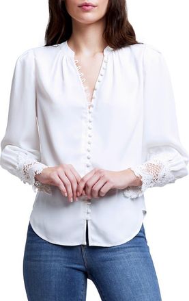 L'agence Ava Lace Cuff Button-Up Blouse in Ivory at Nordstrom, Size X-Large