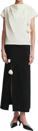 Lela Rose Fluid Crepe Drop Flower Cowl Neck Top In Ivory