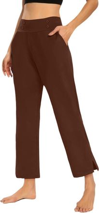 Generic Womens Summer Trousers, Women Summer Trousers Linen and Cotton Yoga Leggings Ladies Elasticated Waist Straight Leg Casual Fashion Pants Wide Leg Capri