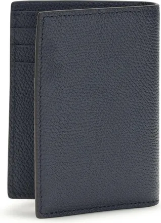 Valentino Garavani Mens Vlogo Signature Card Holder Marine Calf Leather Bos Taurus Wallet