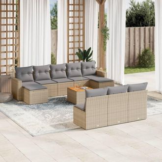 vidaXL Juego De Sof&aacute;s Jard&iacute;n Con Cojines Beige Mezcla 11 Pzas Rat&aacute;n Pe Vidaxl