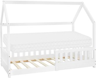 ML Design Ml-design Cama Infantil Casa Blanca 80x160 Cm De Madera De Pino Con Colch&oacute;n De Espuma Fr&iacute;a, Protecci&oacute;n Antica&iacute;da Y Techo, Somier De Listones, Cuna De 