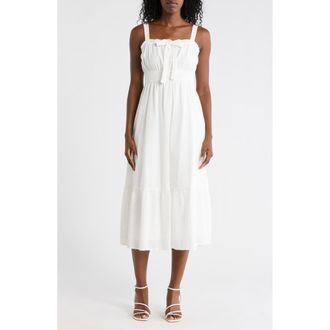 August Sky Front Bow Cotton Midi Sundress in White at Nordstrom Rack, Size Medium