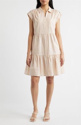 Eliza J Folded Cap Sleeve Tiered Shirtdress in Natural at Nordstrom, Size 16