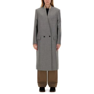 Moschino Double-Breasted Coats, female, Gray, Size: S Cappotto