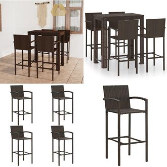 vidaXL Set Bar da Giardino 5 pz con Braccioli in Polyrattan Marrone - Tavolo da bar - Sgabelli da bar