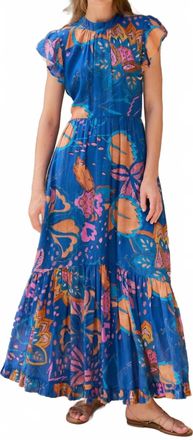 Oliphant Mock Neck Flutter Sleeve Maxi Dress In Antico Blue