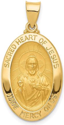 Diamond2Deal 14k Yellow Gold Polished and Satin Sacred Heart of Jesus Medal Hollow Pendant