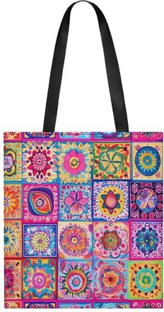 Generic Colorful Bohemian Flowers Womens Tote Casual Shopping Bag Lightweight Shoulder Bags Hobos Handbag for Work Travel Daily 35x40cm