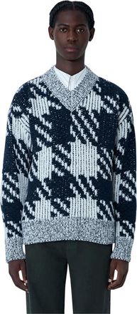 Dries Van Noten Truien & Vesten, Heren, Wit, M, Wol, Geruite wolmix trui