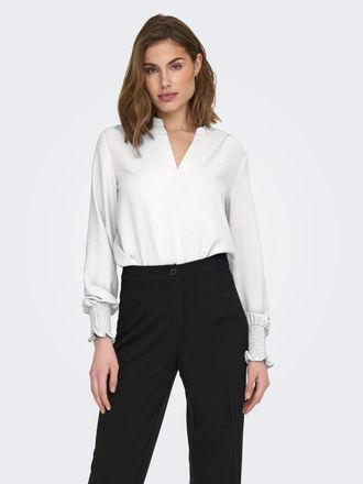 Only Blusenshirt ONLY ONLMETTE V-NECK LS SMOCK TOP NOOS WVN, Damen, Gr. XS, weiss (cloud dancer), Web, Obermaterial: 100% Polyester, unifarben, regular fit