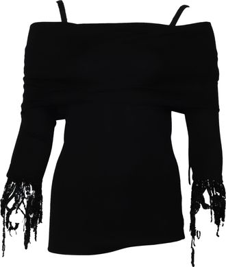 Isa Arfen Off-shoulder Sequin Detail Top in Black Wool