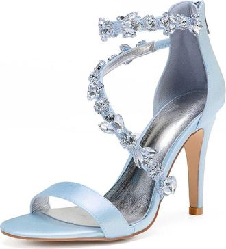 Generic Wedding Shoes Women Ankle Strap Heels Bridal Heels Open Toe Stiletto High Heeled Sandals for Prom, Party, Daily 10.5Cm,Sky Blue,8 UK