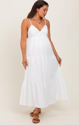 Pinkblush Crochet Flare Smocked Maxi Dress in White at Nordstrom, Size Medium