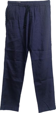 Dries Van Noten rechte broek met trekkoord in marineblauw linnen