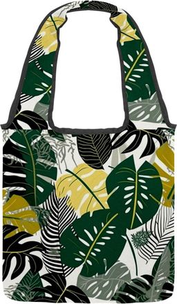 Generic Tropical Leaves Pattern Reversible Canvas Shoulder Tote - Double-Sided Print, 12oz Cotton, 27cm Drop, Fold-Flat Bag for Travel, Shopping, Street Outin