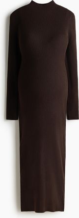 H&M MAMA Rib-knit turtleneck dress - Brown