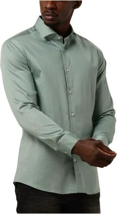 Genti Overhemden, Heren, Groen, L, Katoen, Klassiek Groen Overhemd