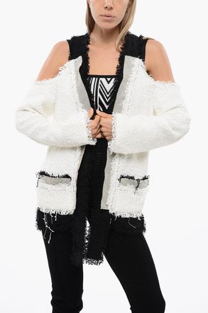 Balmain Blazer Cold-Shoulder in Tweed con Bordi a Contrasto Balmain