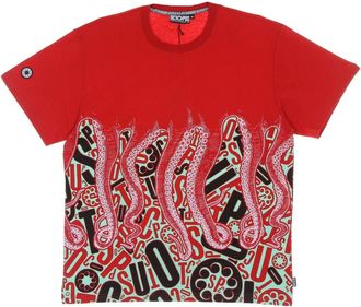 Octopus Rode Mannen Tee met Octopus Print - Heren - T-shirts - Rood - XL - Tops