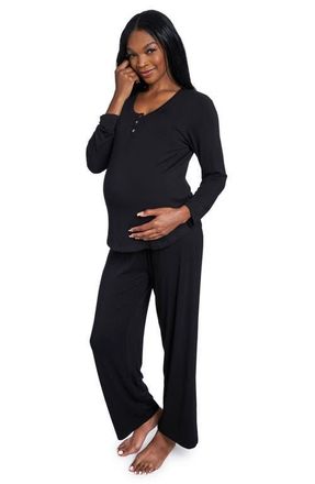 Everly Grey Laina During & After 2-Piece Maternity/Nursing Sleep Set in Black at Nordstrom, Size X-Small