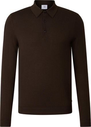 Bogner Knitted polo long-sleeved top Jake for men - Dark brown - XXL