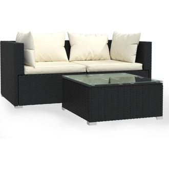 vidaXL Set De Muebles De Jard&iacute;n 3 Pzas Y Cojines Rat&aacute;n Sint&eacute;tico Negro Vidaxl