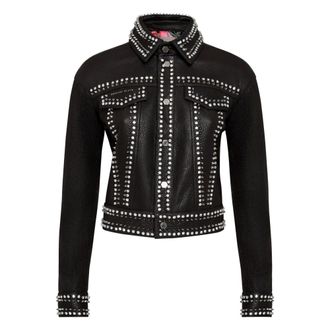 Philipp Plein Studs Skull Leren Jas - Dames - Leren en Su&egrave;de Jassen - Zwart - XL - Leer - Jassen