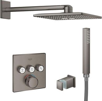 GROHE Smartcontrol Regendoucheset Inbouw - inbouwboxen - hoofddouche vierkant - staafhanddouche - geborsteld hard graphite