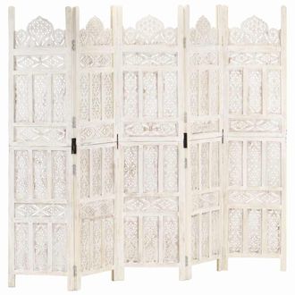 vidaXL Vidaxl - Divisorio 5 Pannelli Intagliato Bianco 200x165cm Mango Massello