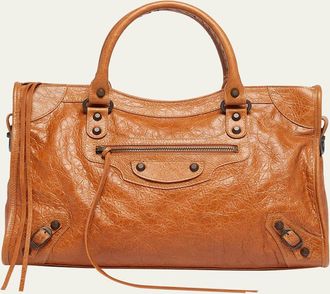 Balenciaga Le City Medium Crinkled Leather Top-Handle Bag