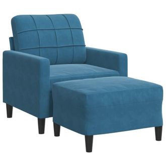 vidaXL Sill&oacute;n Con Taburete Terciopelo Azul 60 Cm Vidaxl