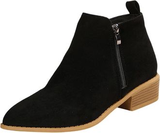 Generic Black Female Suede Side Zipper Block Heel Short Boots for Fall and Winter Outdoor Walking Footwear with Low Heel and Durable Construction