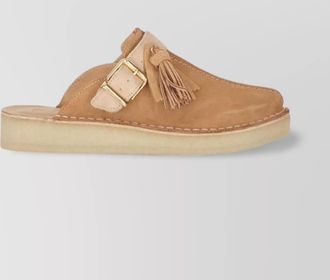 Clarks leather trek mule tassel detail