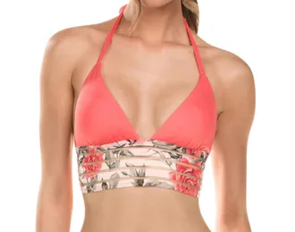 Isabella Rose Taylor Long Line Halter Bikini Top In Printed Illusion