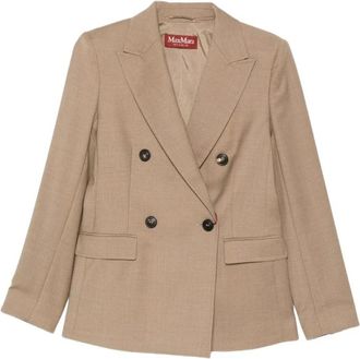Max Mara Dubbelrijige Blazer van Wolflanel - Dames - Blazers - Beige - S - Wol - Jassen