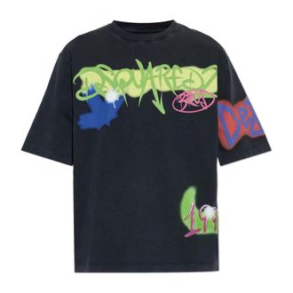 Dsquared2 T-Shirts, male, Black, Size: 3XL Graffiti-print T-shirt