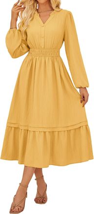 Grace Karin Ladies Maxi A-Line Dress Elegant Vintage Cottagecore Summer Dresses for Women UK Party Wedding Guest Yellow M