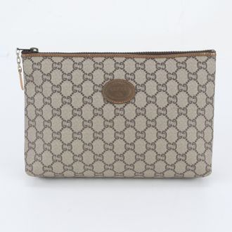 Gucci Brown Leather Coated Canvas Clutch Bag Pouch (Pre-Owned)