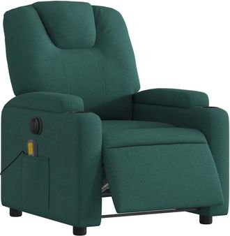 vidaXL Sillón reclinable de masaje eléctrico tela verde oscuro Vidaxl