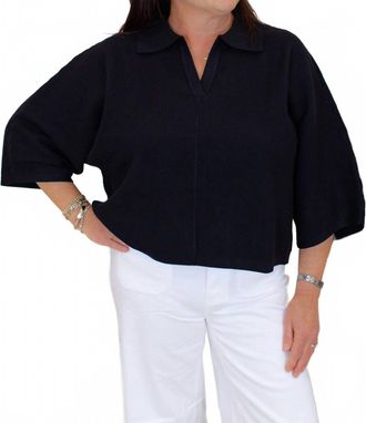 Entro Solid V-Neck Collared Top In Black